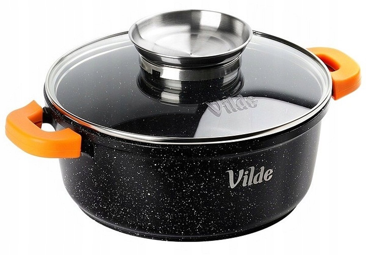 Granit Pot 20cm 2,1L met Cover & Siliconen Handvatten - Inductie