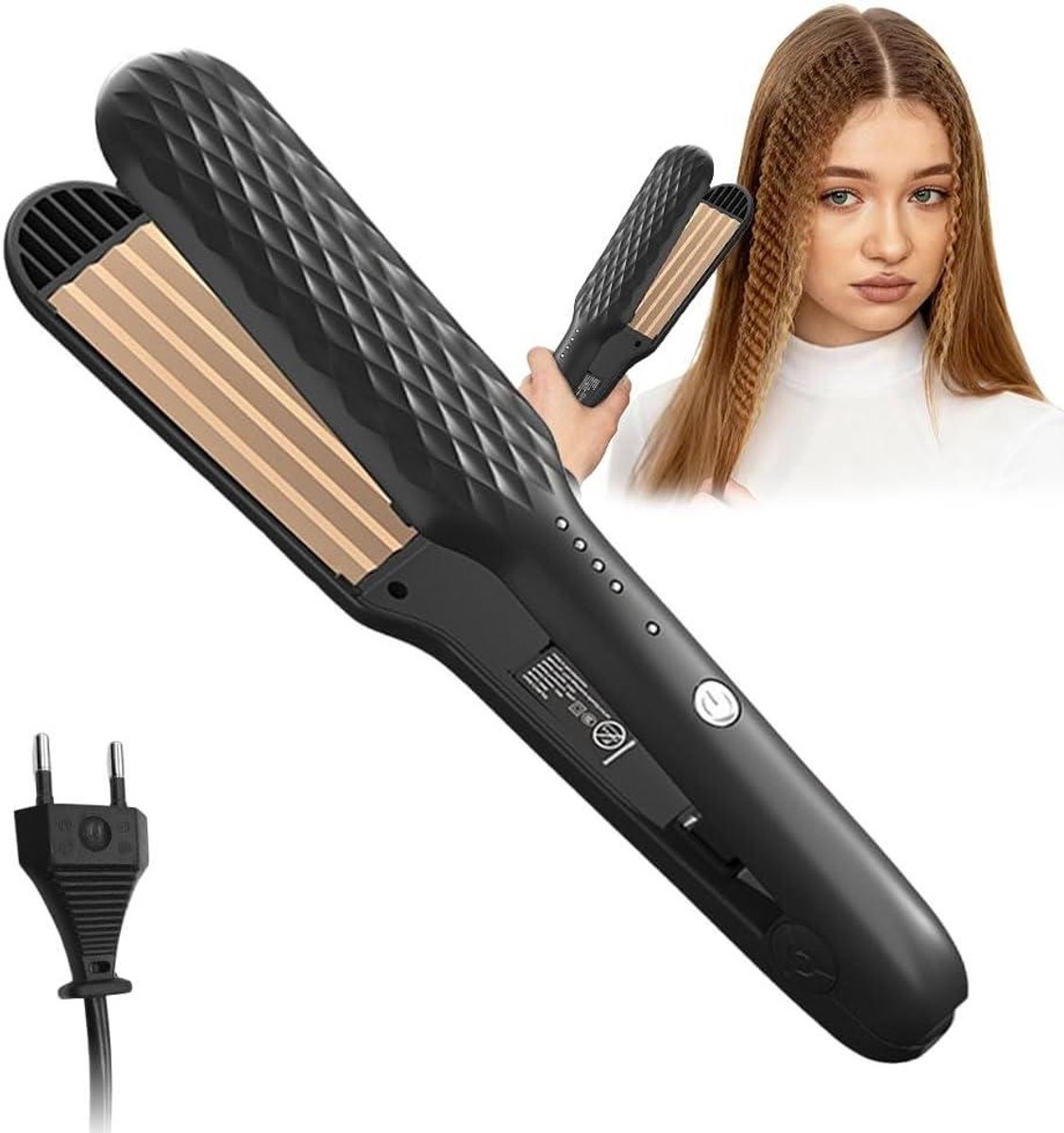 Crêpeijzer Haar - Haar krimper Wafeltang - Volume Creëren - Keramische Coating - 26.5 cm - Zwart