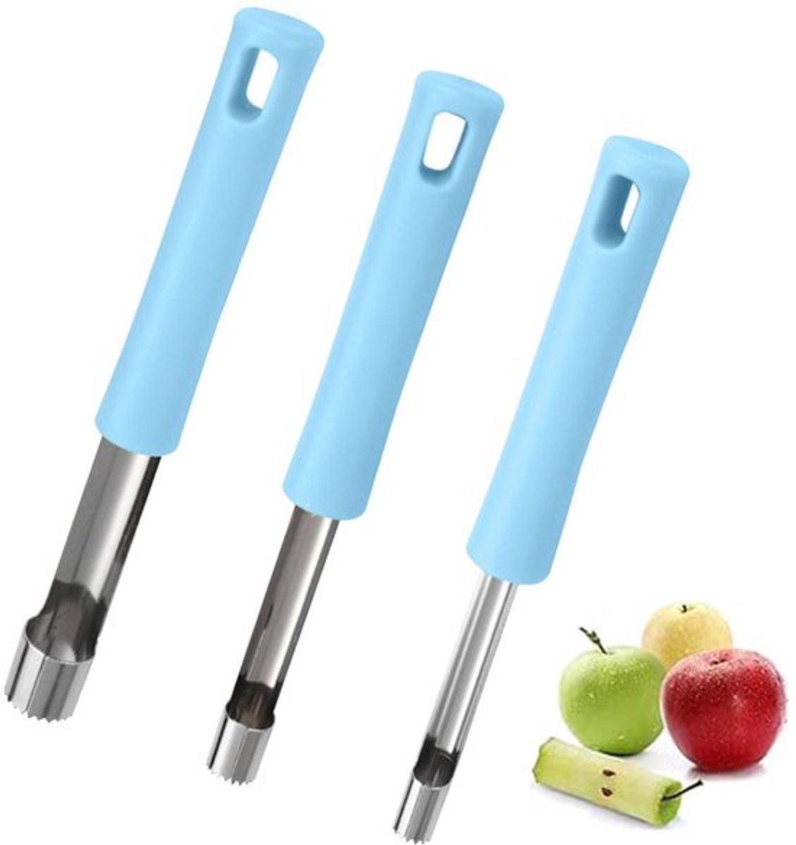 Appelontpitter 3 Stuks - Robuuste Antislip - Duurzaam Roestvrij Staal - Gemakkelijk te Reinigen - Onmisbaar Keukengereedschap - Diameter 2 cm - Fruitontpitter