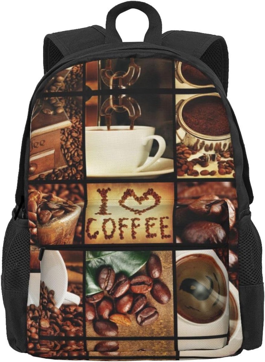 Laptop Rugzak - Reisrugzak Luiertas - Dagelijks Gebruik - Volledige Print - Groot Formaat - Koffie Collage – foto 6