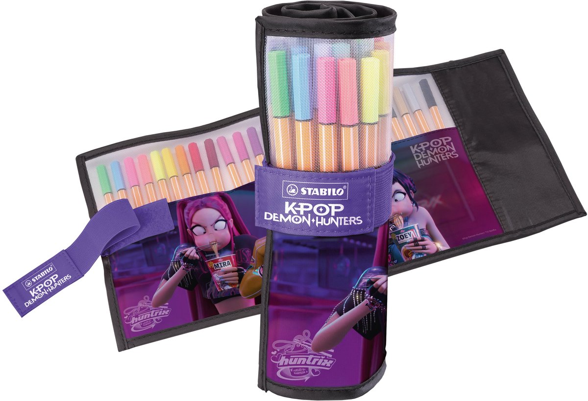 STABILO x KPop Demon Hunters point 88 - Fineliner Rollerset - Oprolbaar Etui Met 25 Kleuren