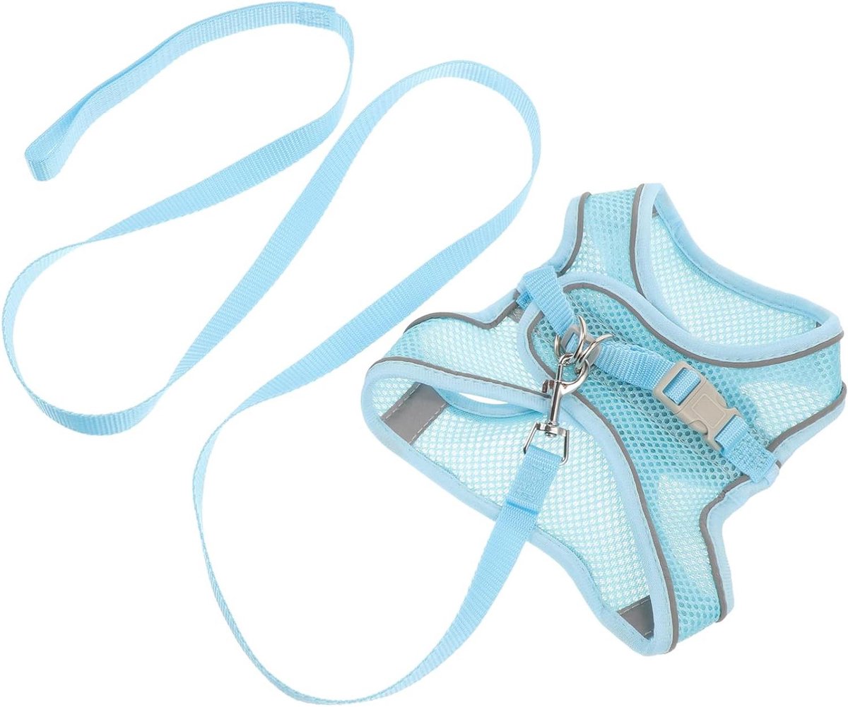 Huisdier Harnas en Riem Set - Hondentuig Puppy - Veilig Wandelen - Reflecterend Ontwerp - 3 Maten - Blauw