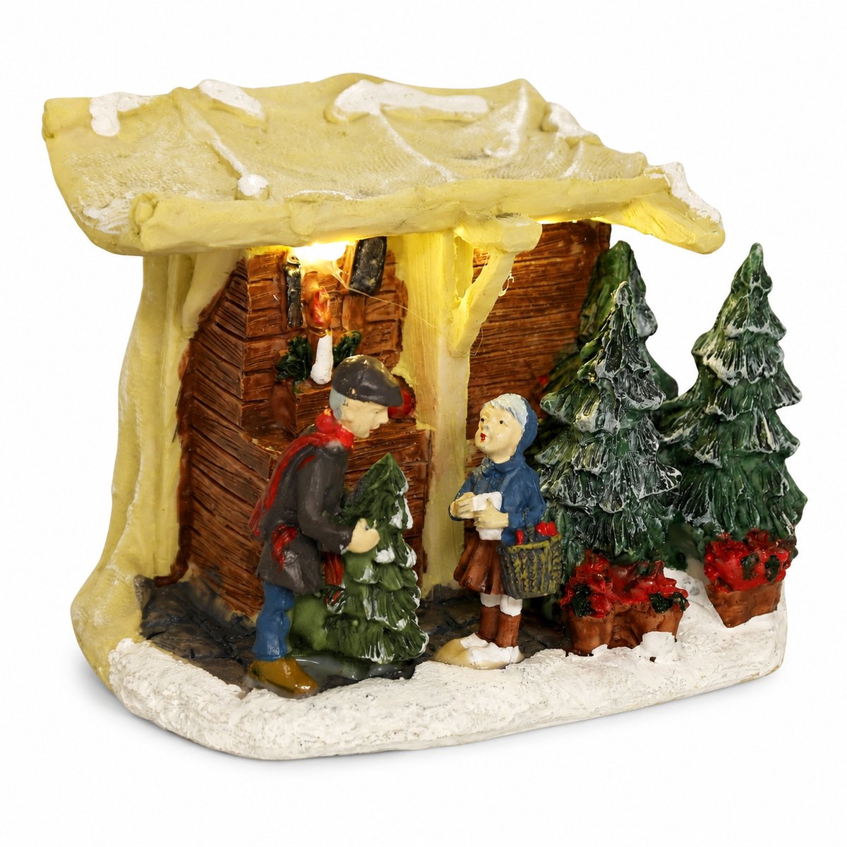 Kerstdorp - Kersthuisje - Kerstkraam met Verlichting - Kersthuisje met Kerstbomen - Miniatuur Kersthuisje - Kerstbomenkraam - Kerstbomenverkoop - Kerstdorp Kerstbomenverkoop - Miniatuur Kerstkraam met LED - Kerstdorp Winterdorp Onderdelen - 13,5 cm