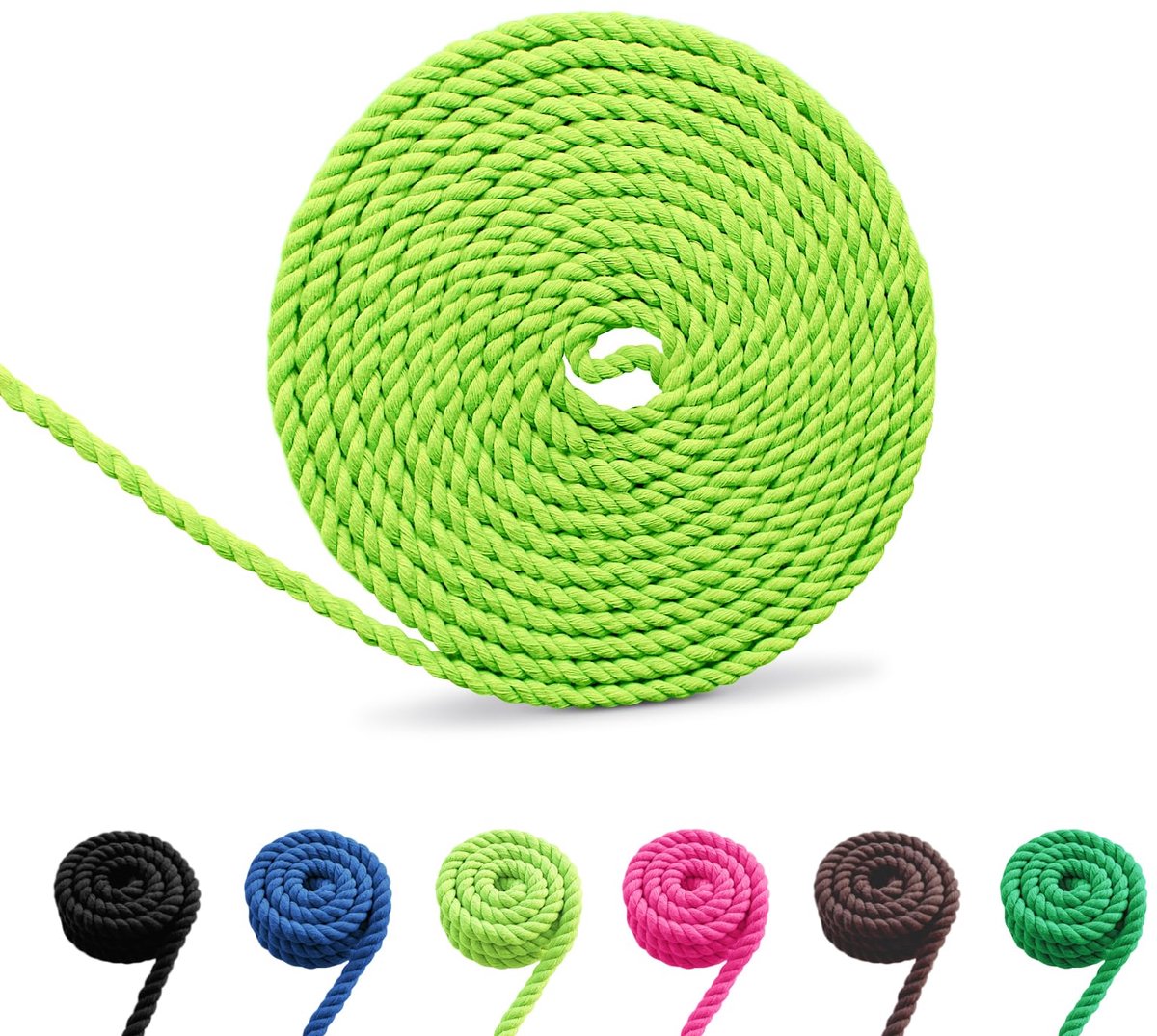 Baumkatoenen Kordel, Makramee Garne in Neongroen, 6mm, 10m