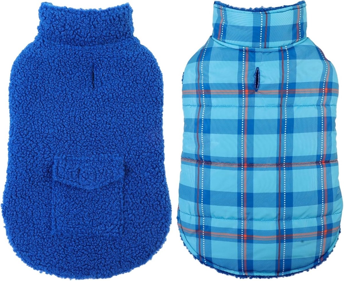 Hondenbadjas maat M - Donkerblauw - Omkeerbare Waterdichte Winterjas met Fleecevoering voor Middelgrote Honden