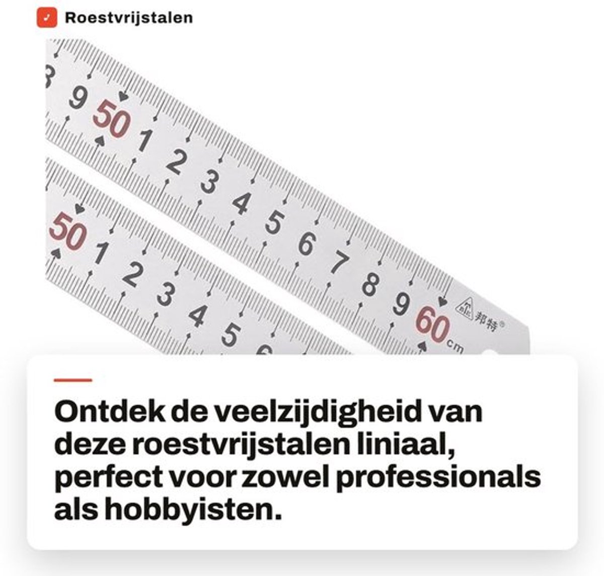 Liniaal Dubbele Leesbare Rand - Roestvrij Staal - 60 cm - Meten - Architectonisch Ontwerp - Corrosiebestendig - 2 Stuks - Meetlat