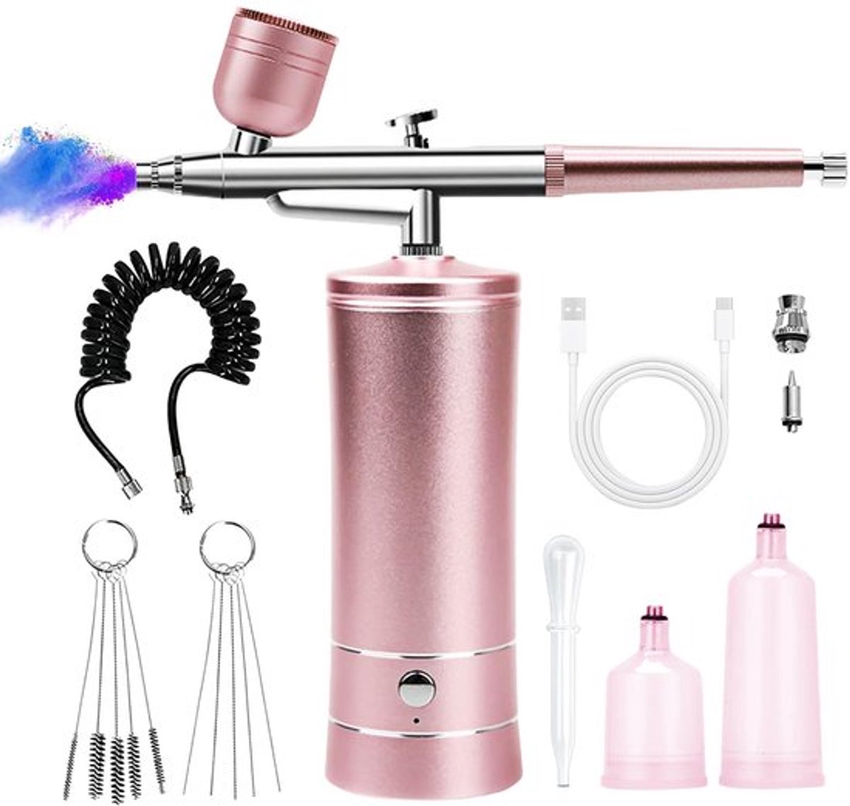 Airbrush-set - Draadloos - Oplaadbare USB-compressor - Roze - Voor modelschilderen - Taartdecoratie - Geschikt voor make-up