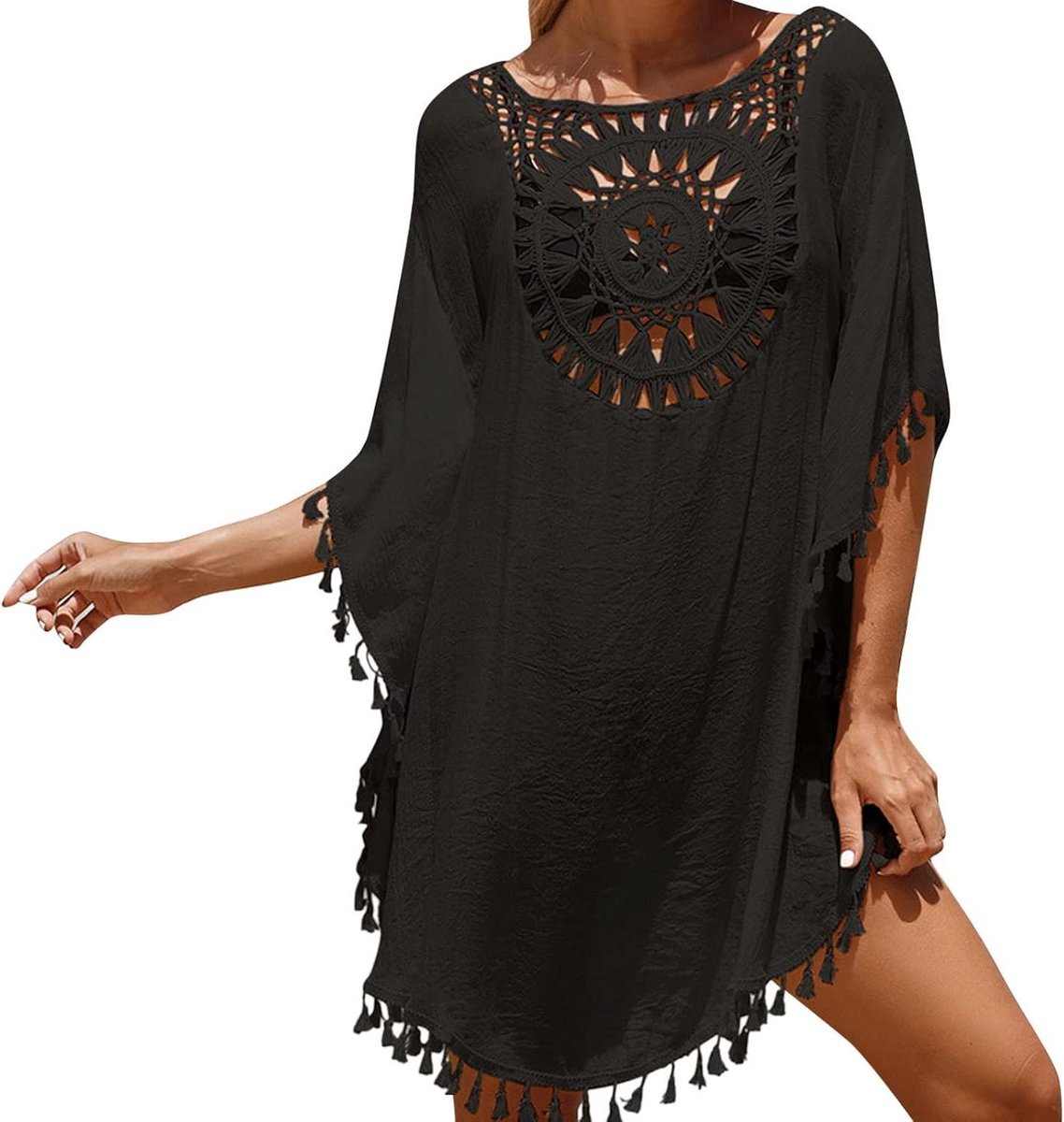 Strandjurk met Franjes - Pareo Cover-up - Zomerse Bescherming - Faux Zijde Stof - Kort Model - Rood