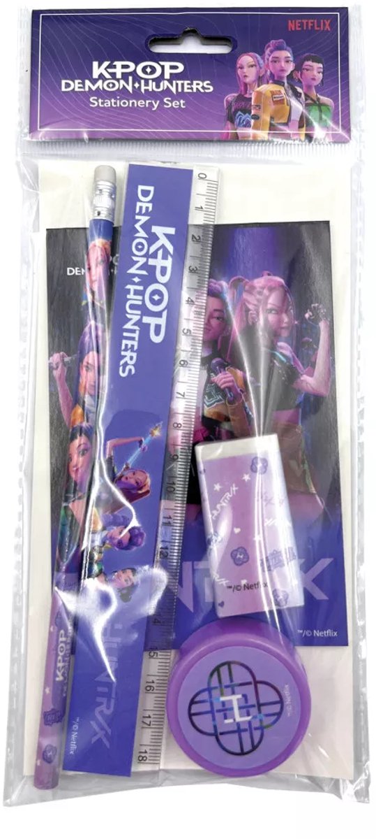 K-pop Demon Hunters - Schoolset - Schrijfset - Stationery set - 5-delig - Potlood - Liniaal - Gum - Puntenslijper - Notitieblok.