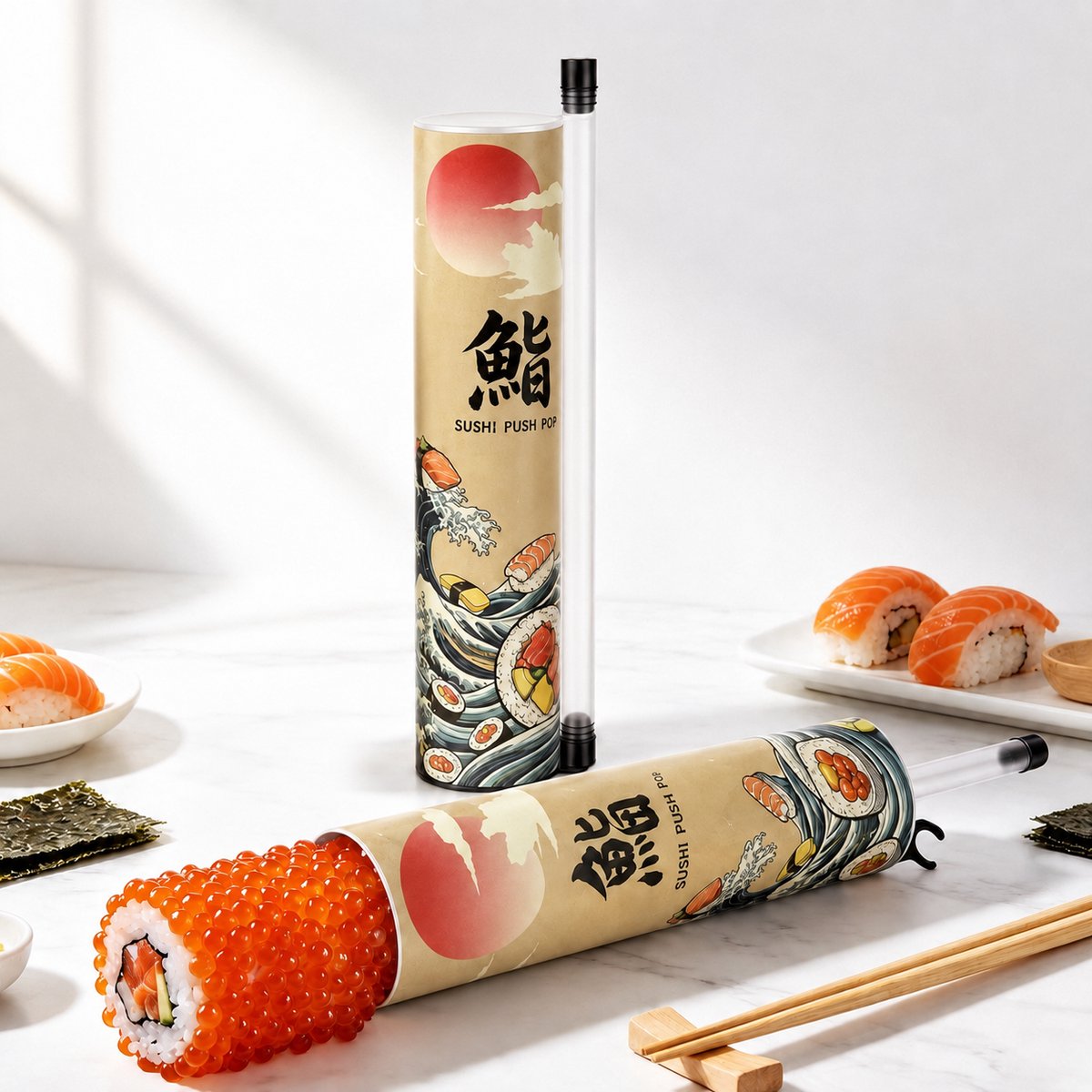 ATXANC Sushi Push Pop – Sushi Beker met Push-up Systeem – Set van 10 – Sushi To Go Verpakking – Sushi Rol Beker voor Afhaal, Lunch, Feestjes en Onderweg