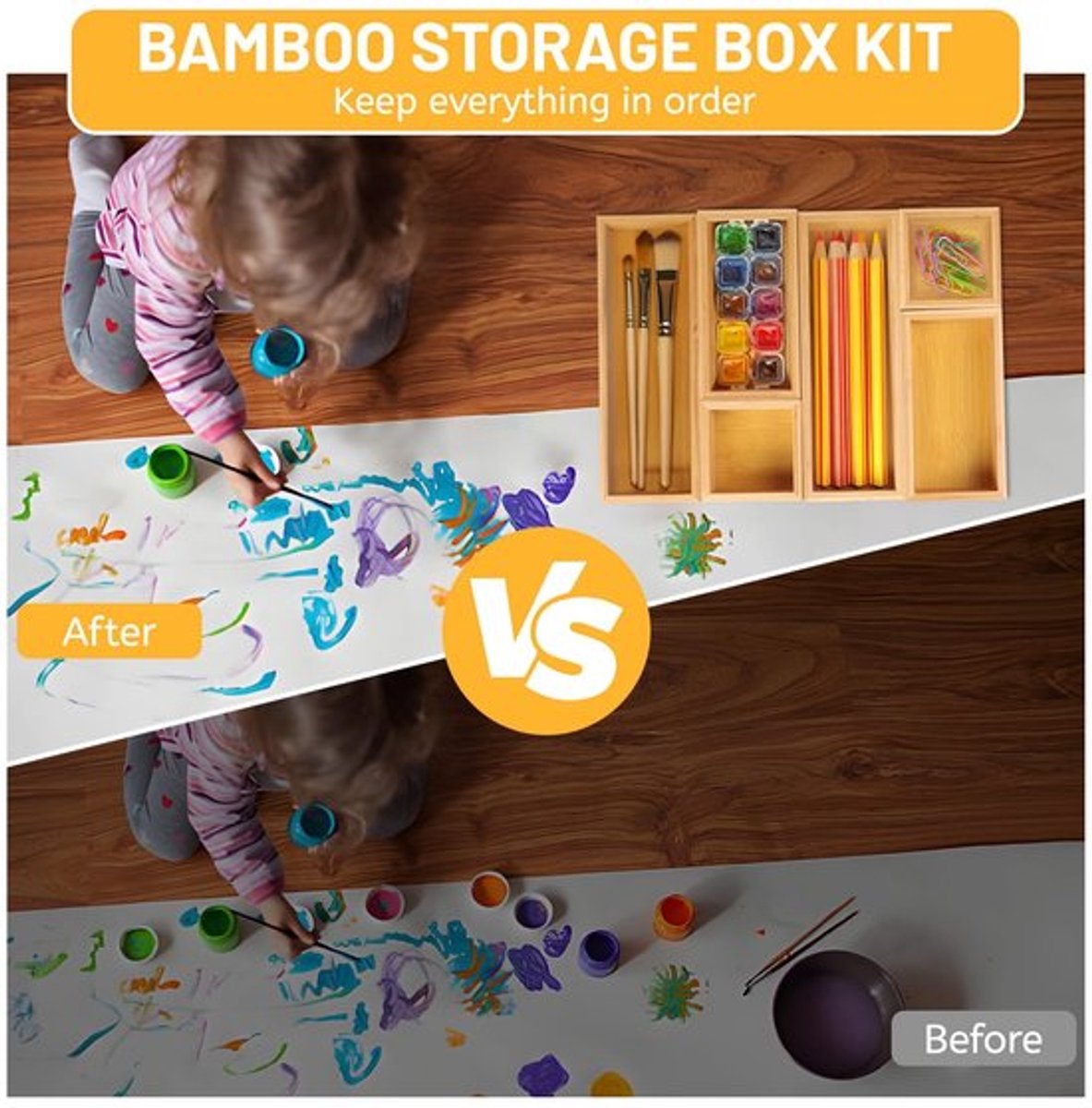 Lade Organizer 6-delig - Opbergdoos Bamboe - Antislip Bodem - Vochtbestendig - Stapelbaar - Natuurlijke Esthetiek