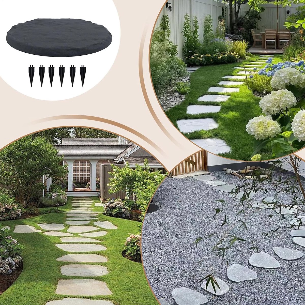 Stapstenen Buiten - Tuinpad Tegels - Decoratieve Paden Aanleggen - Met Grondpennen - 39x40 cm - Circulair