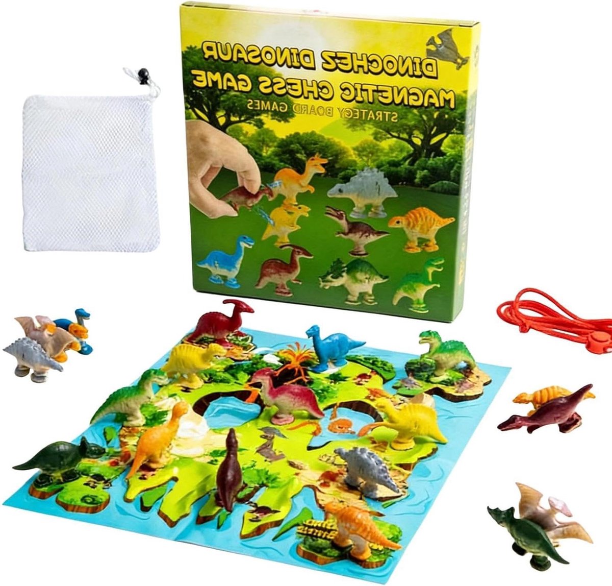 Dinosaurus Schaakspel - Magnetisch Puzzelspel - Familie Spelletjes - Draagbaar met Touwringen - 259 x 228 cm - Multicolor