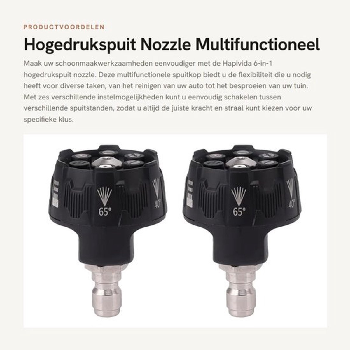 Hogedrukspuitmondstuk 6-in-1 - Verstelbaar - Multifunctioneel - 1/4 Snelle Plug - Roestvrij Staal - 72 gram - Hogedrukspuit