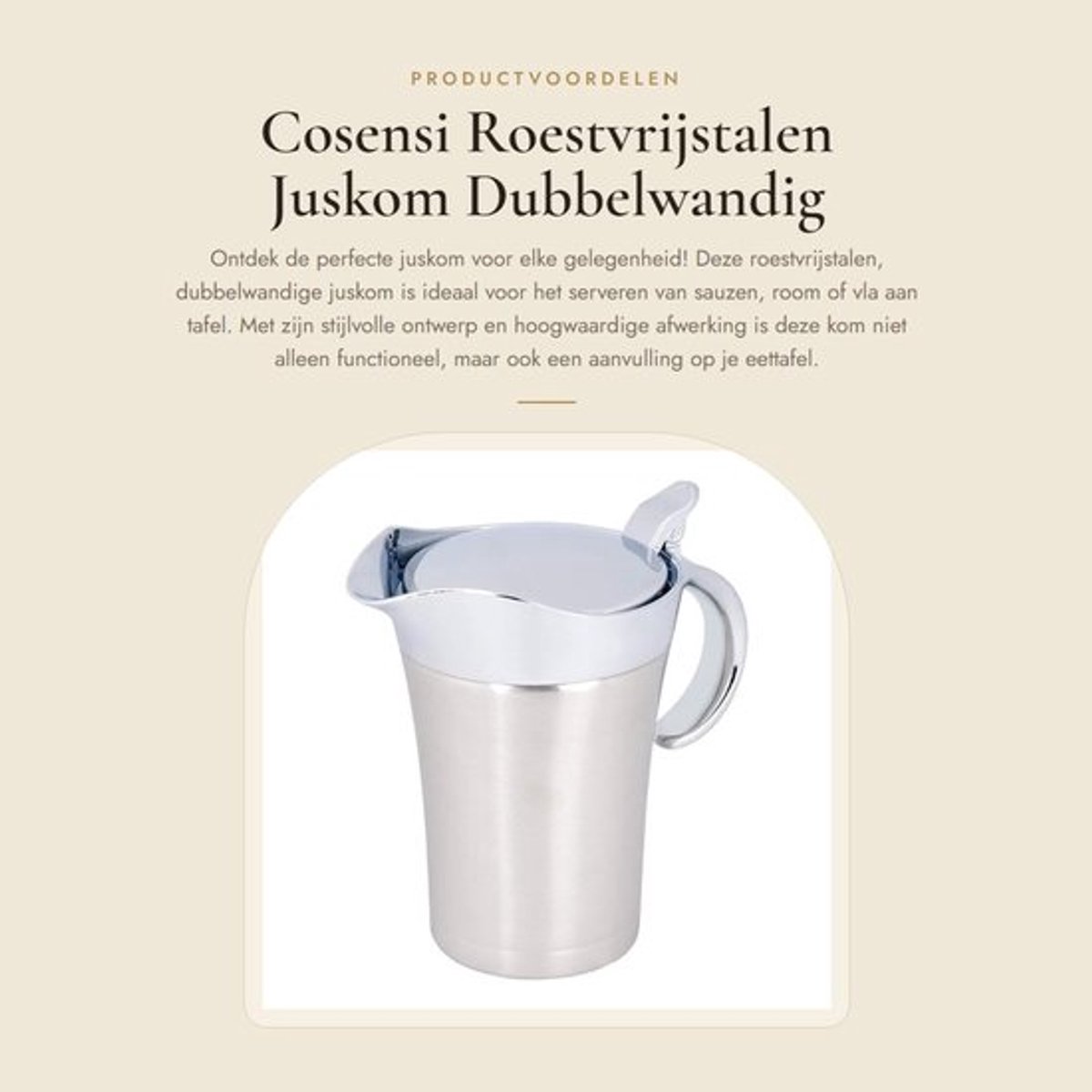 Juskom Dubbelwandig Geïsoleerd - Roestvrij Staal - Sauskan met Deksel - Stofdicht - 750ml - Ideaal voor Jus en Vloeistoffen - Sauskom
