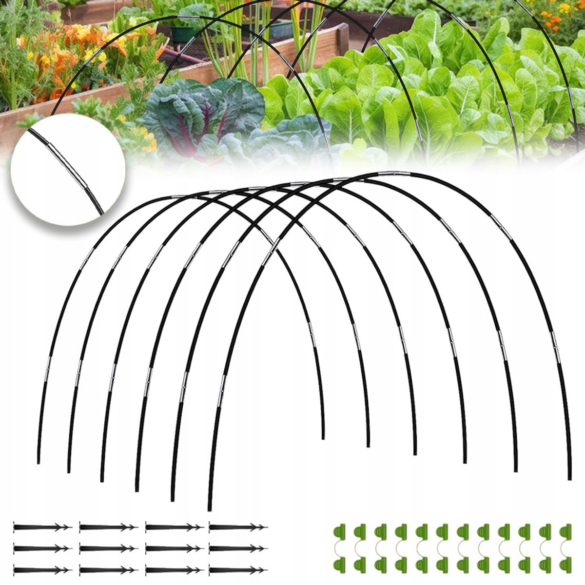 Kasplanten Steunframe - Afneembare Glasvezelbogen Stangen Van 40 cm Roestvrij - Doe-Het-Zelf Kweektunnel Voor Vorstbescherming, Zaailingen En Tuinbedden - Zwart