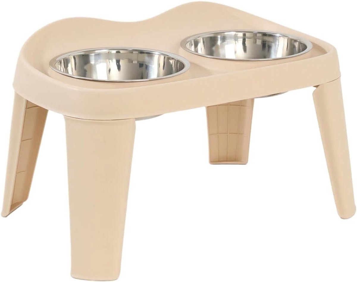 Verhoogde voerbak hond - Dubbele voerstandaard - Comfortabel eten - Lekvrije lade - 36.6L x 24.6W x 7.9H cm - Crèmekleurig