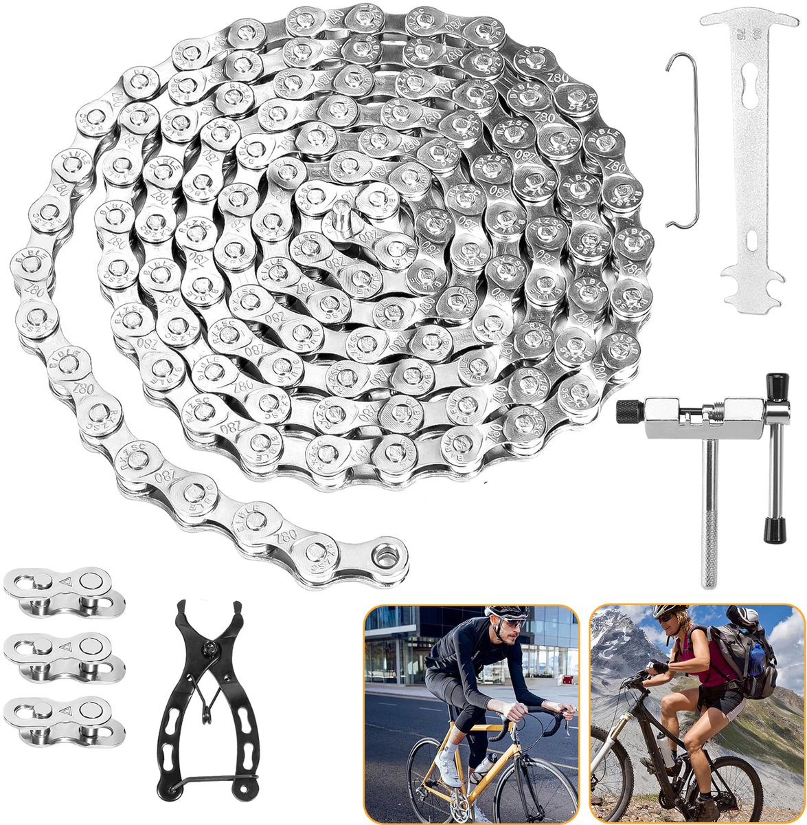 6/7/8-Speed Fietskettingkit - 16 Schakels (1/2x3/32") - Gereedschapskit Voor Kettingonderhoud Bij Mountainbikes/Racefietsen