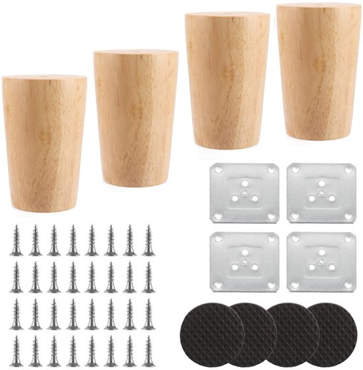 Meubelpoten 6 cm - Houten Poten - Bankpoten/Kastpoten - Robuust/Rond - Zware Belasting - Inclusief Montageplaten - Tafelpoten