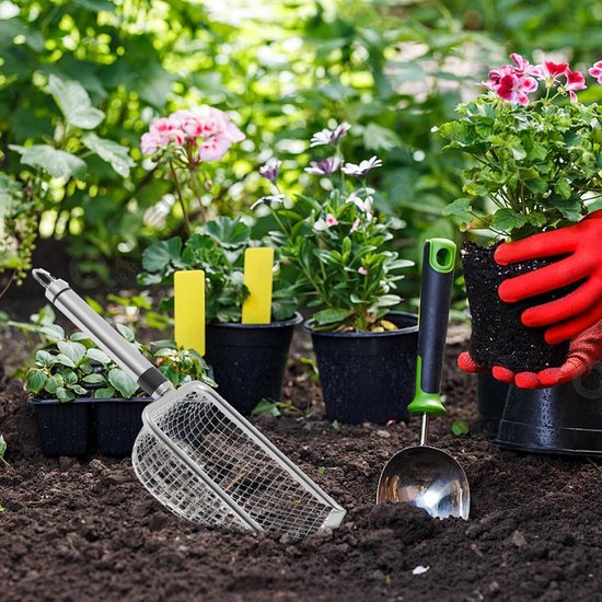 Grondzeef 4-delig - Tuingrondzeef Zeefschep - Tuinonderhoud Oppotten - Verschillende Maaswijdten - 29 x 15 x 13 cm - Zilver — afbeelding 2