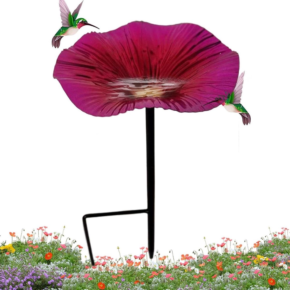 Vogeldrinkbak Met Standaard - Vogelbad Tuin - Vogels Voeren - Bloemvorm Ontwerp - 30x17x6 cm - Roze