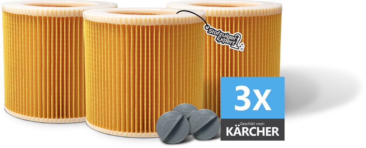 3x Filters geschikt voor KÄRCHER WD1, WD2, WD3, MV2 en MV3 stofzuigers - F6 Klasse Cilinder filter / Lamellenfilter ontworpen en geschikt voor Karcher stofzuigers
