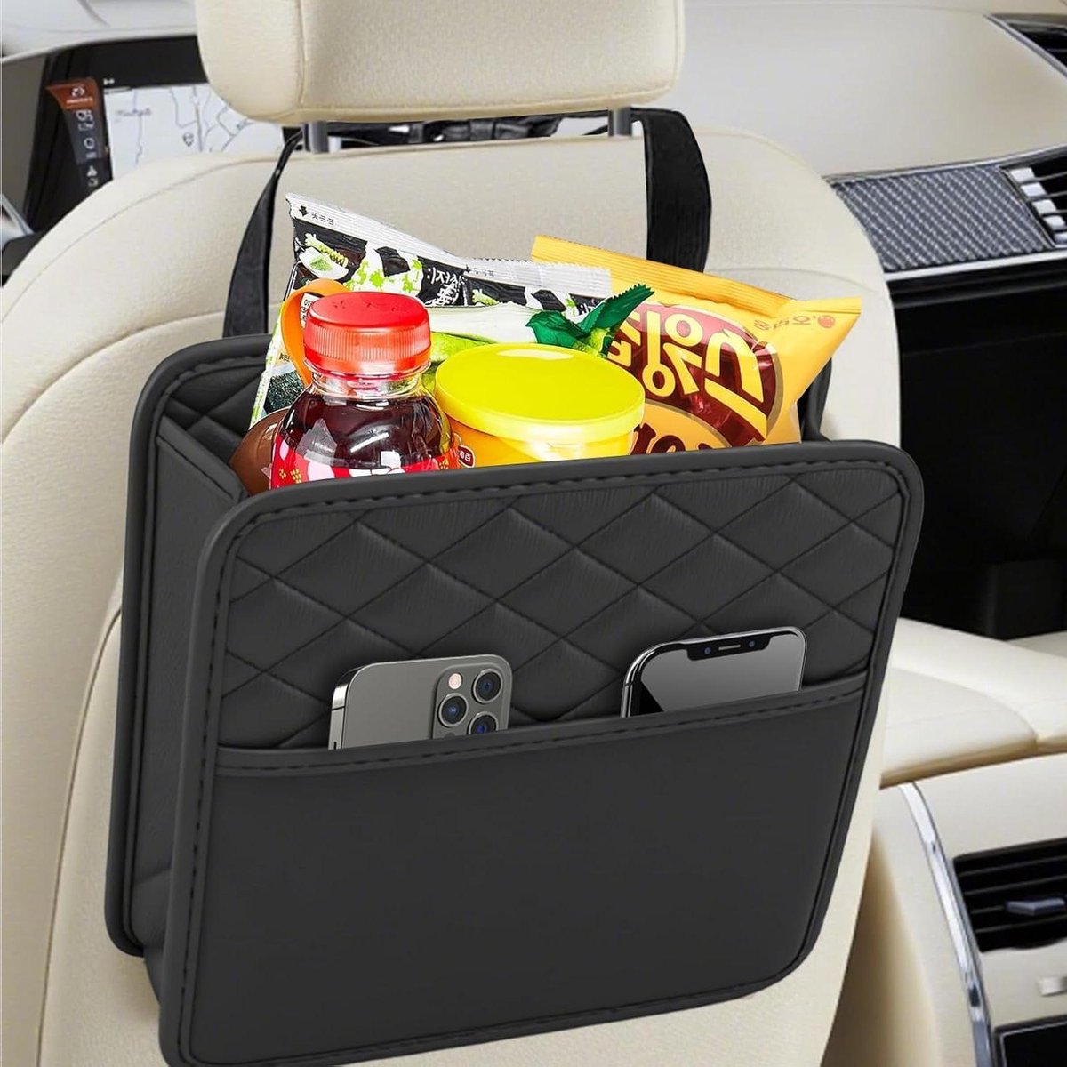 Autostoel Organizer - Rugleuning Opbergtas - Auto Interieur - Waterafstotend PU-leer - 1 stuk - Zwart