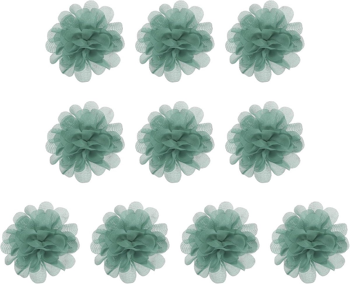 Chiffon Bloemen 2.8 Inch, 10 Stuks Mesh Stof Bloemen voor Naaiwerk, DIY Decoraties en Bruiloft Versieringen, Donkergroen