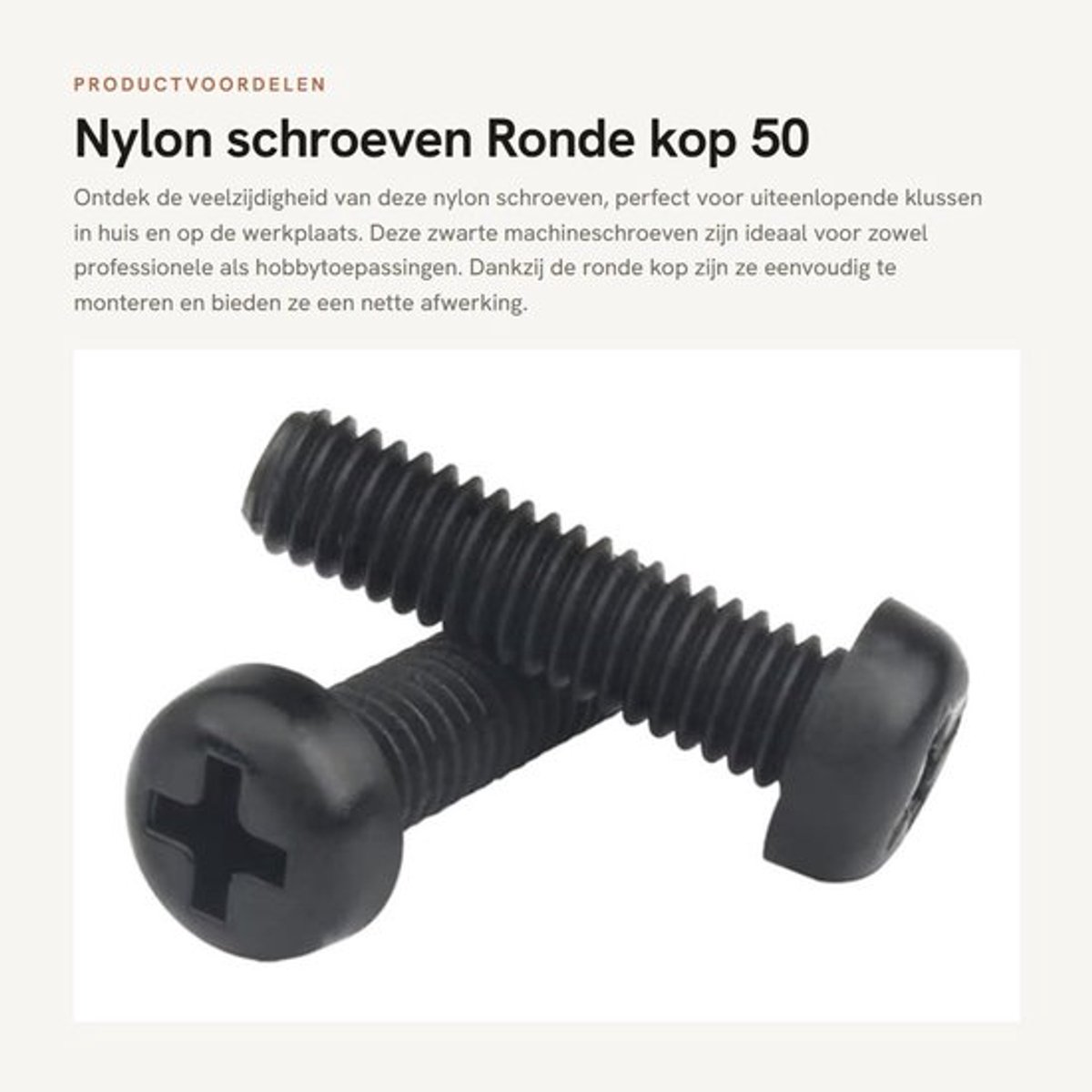 Nylon schroeven - Ronde kop - 50 stuks - Zwart - Machineschroeven - Voor diverse toepassingen - M4x15mm