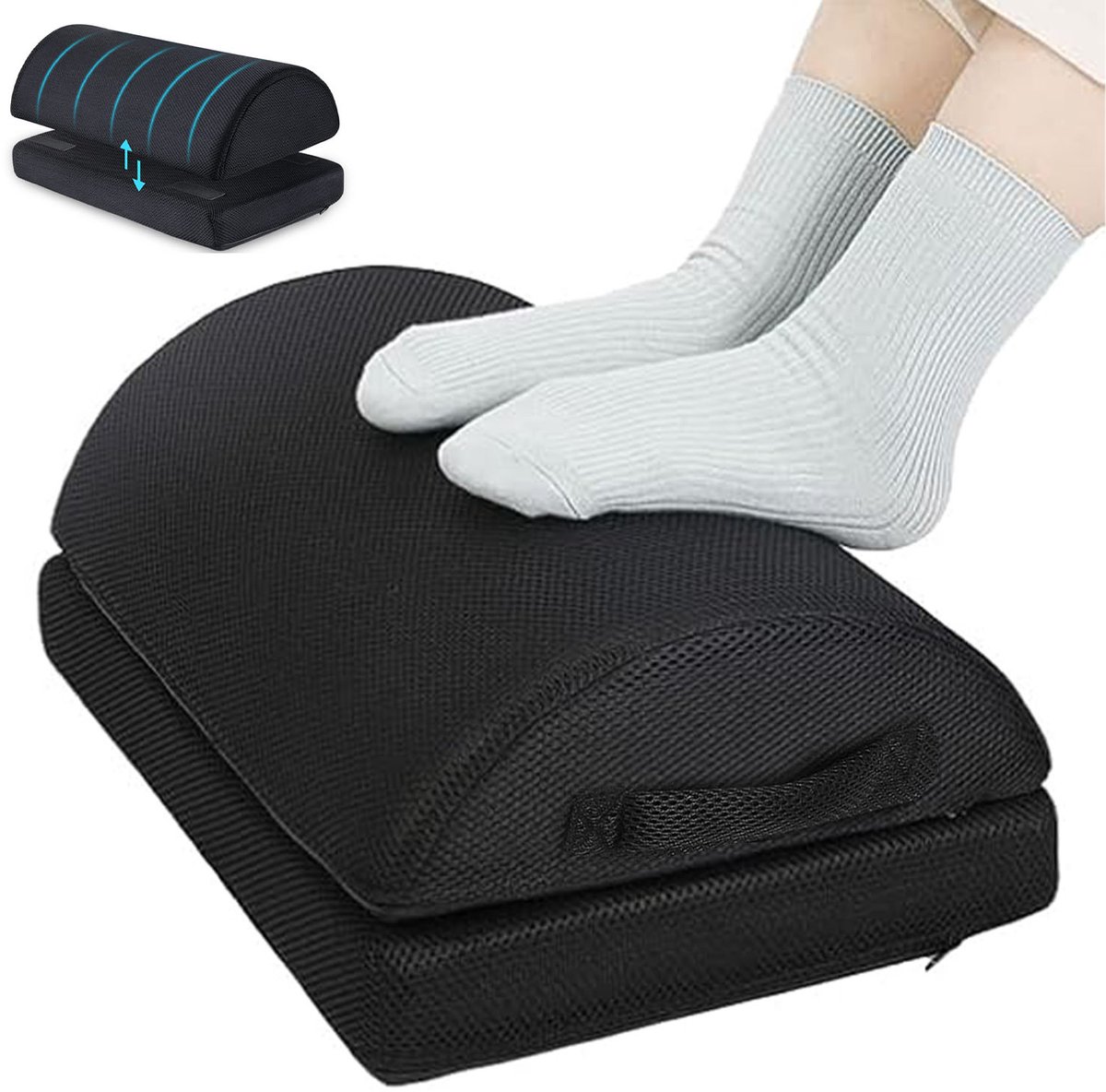 Ergonomische Voetsteun voor Bureau-Traagschuim Voetensteun met Comfortabel Voetenkussen-Zwart 43x29x17 cm