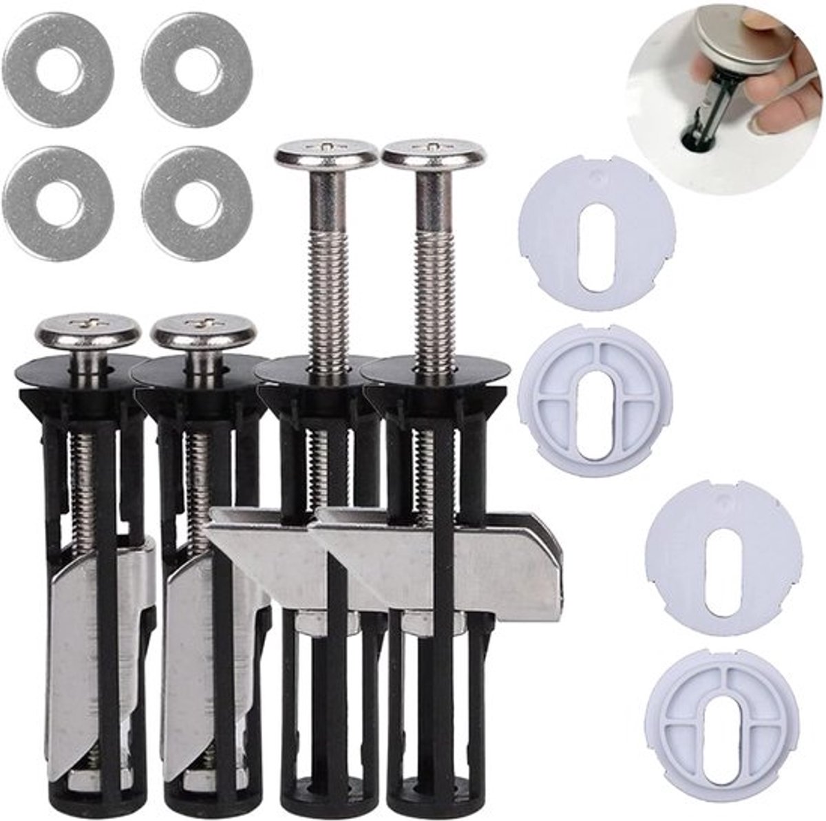 Toiletbril Schroeven Kit - 4 Stuks - Roestvrij Staal - Onderhoudsaccessoires - Universeel - 7,1 cm Lang - 1,8 cm Diameter - Toiletdeksel Schroeven