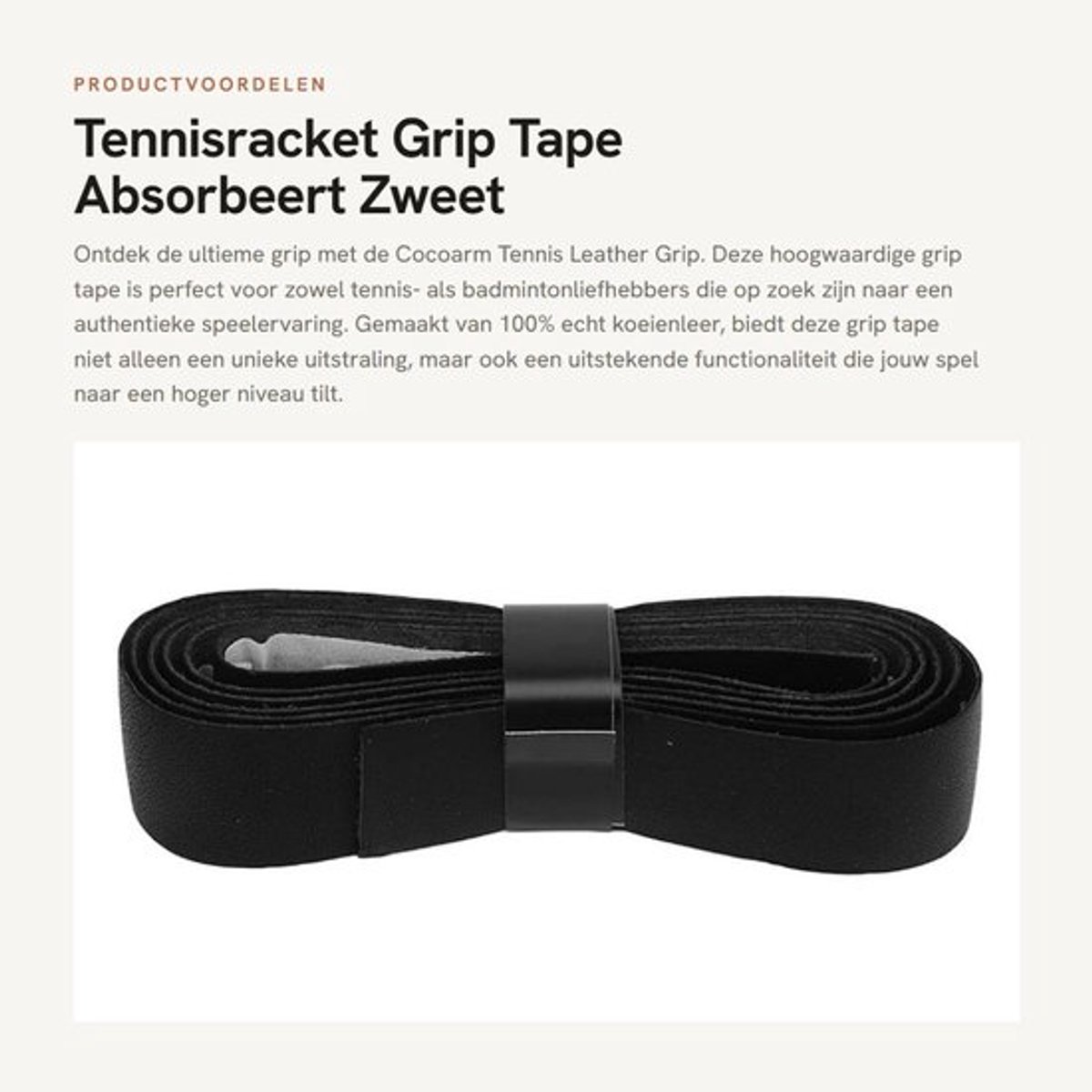 Tennis Grip - Leer Grip Tape - Versterkt Grip - Absorbeert Zweet - 1 Meter Lengte - 25mm Breedte - Racket Grip