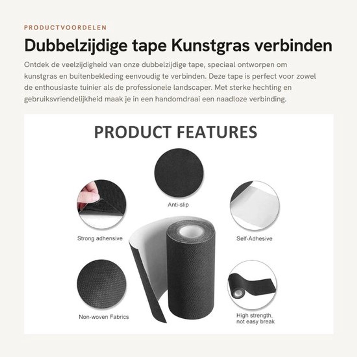 Voegenband 150 mm x 10 m - Dubbelzijdig - Kunstgras Verbinding Tape - Zelfklevend - Antislip Onderkant - Milieuvriendelijk