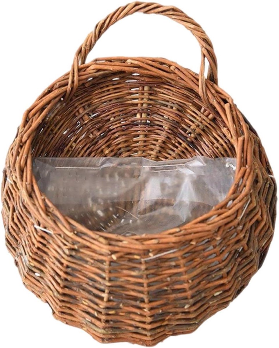 Gevlochten Wandmand - Rotan Mand Muur - Planten Decoratie - Handgeweven Structuur - 28D x 12W x 28H cm
