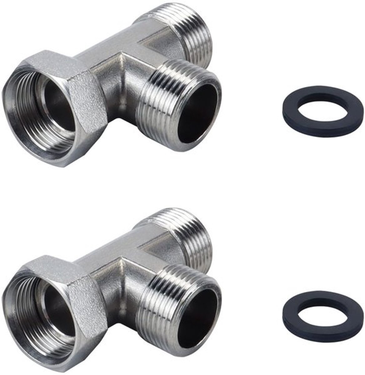 T-stukconnector 3-weg - roestvrij staal 304 - flexibele beugel - BSP 3/4 inch - wandgemonteerde toepassing - gezandstraald oppervlak - T-connector