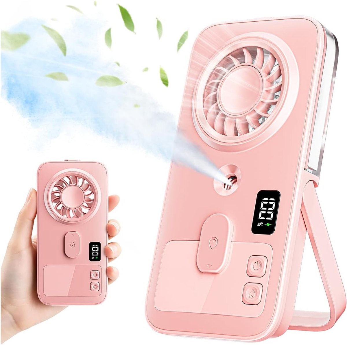 Nekventilator - Roze - Mini - Oplaadbare Handheld Koelventilator met Mistfunctie - Voor Reizen en Kantoor