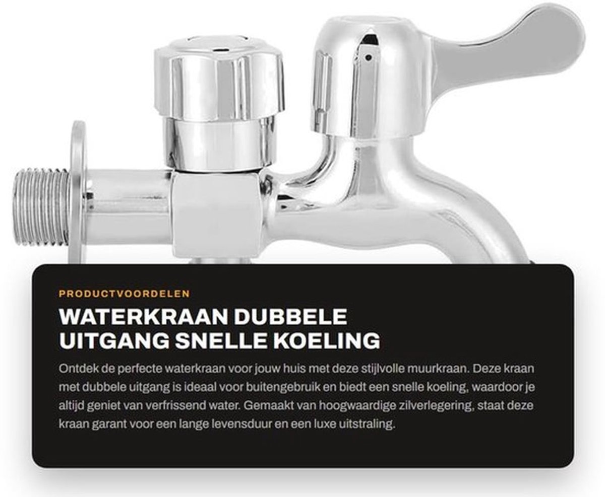 Kraan Muurmontage - Dubbele Uitgang - G1/2 Inch - Zilverlegering - Snelle Koeling - Luxe Stijl - 100% Nieuw - Wandkraan
