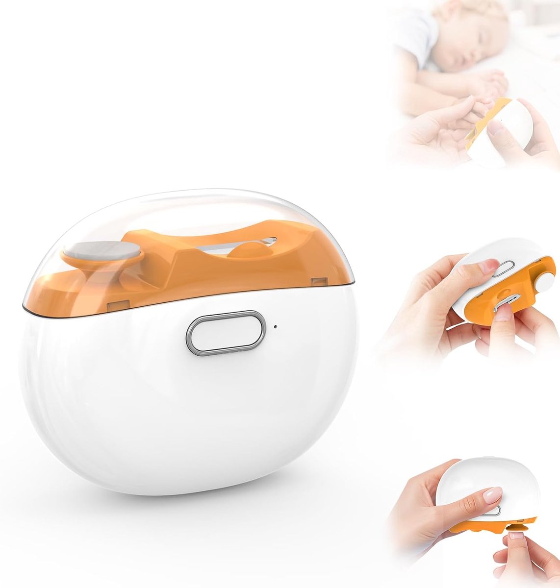 KZQ Elektrische automatische 2-in-1 nagelknipper en vijl met ledverlichting en 2 snelheden, voor handen, voeten, baby's, volwassenen en senioren, geel