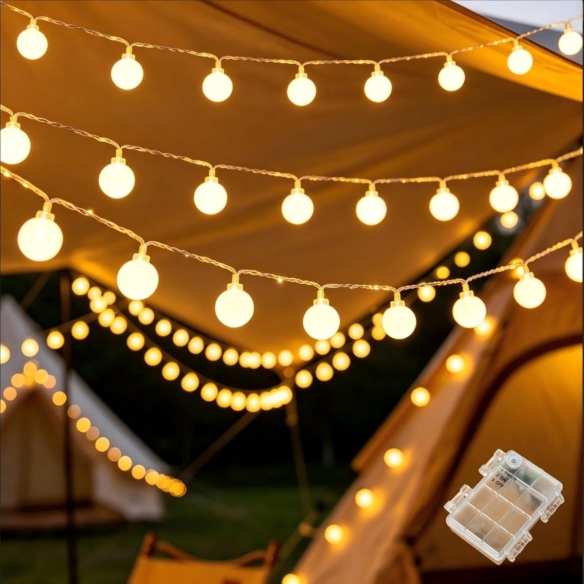 Lichtsnoer voor buiten - Warmwit - 6 m - Globe lichtketting op Batterijen met Timer - Voor Decoratie