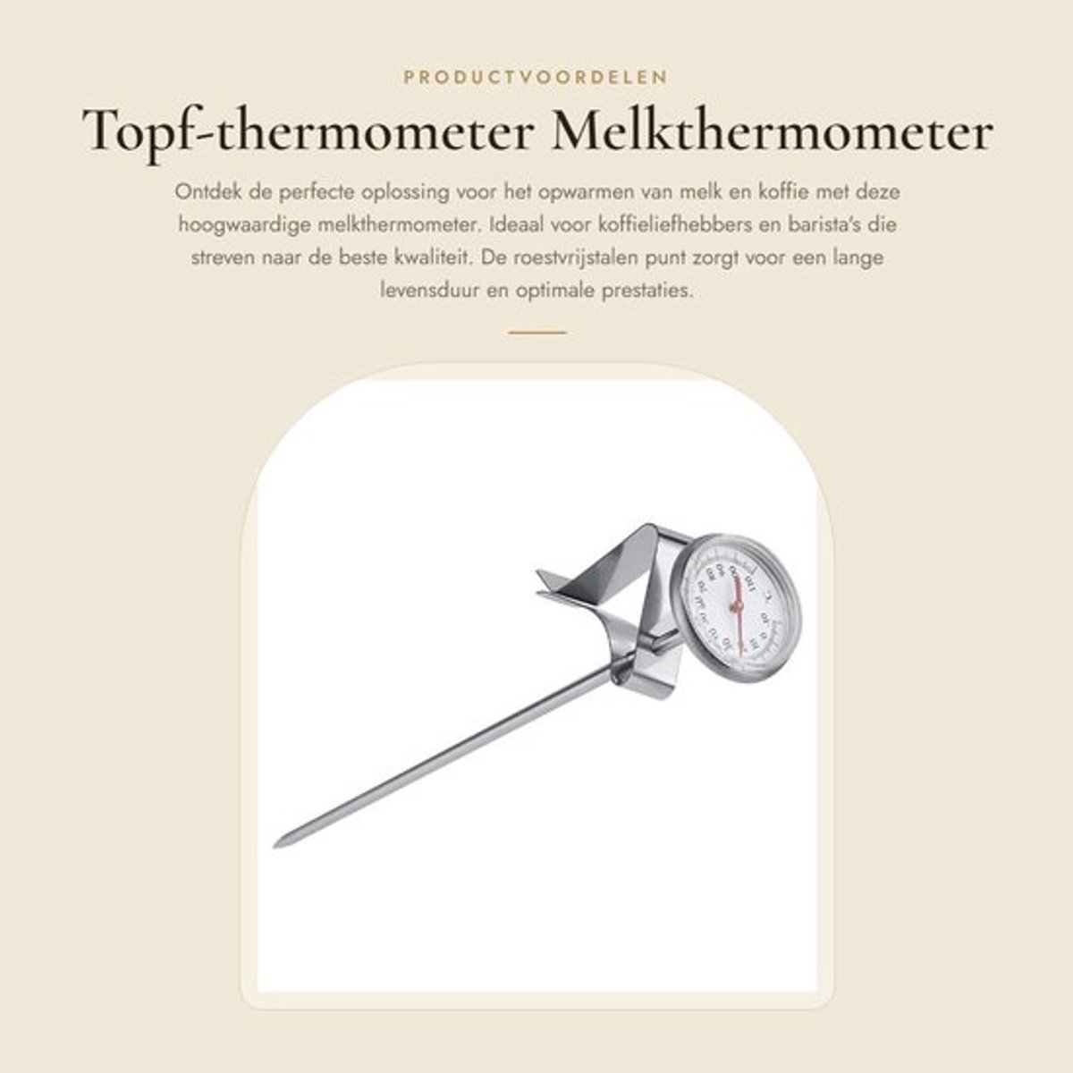 Melkthermometer Roestvrij Staal - Nauwkeurige Meting - Temperatuurbereik -10~110 ℃ - Eenvoudig Schoon Te Maken - Handige Clip - Koffiethermometer
