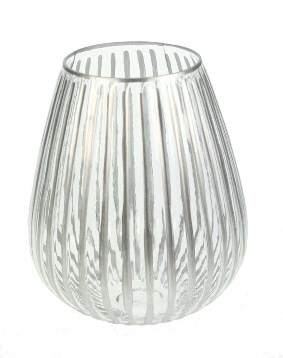 Windlicht gestreept zilverkleurig 24xØ18cm
