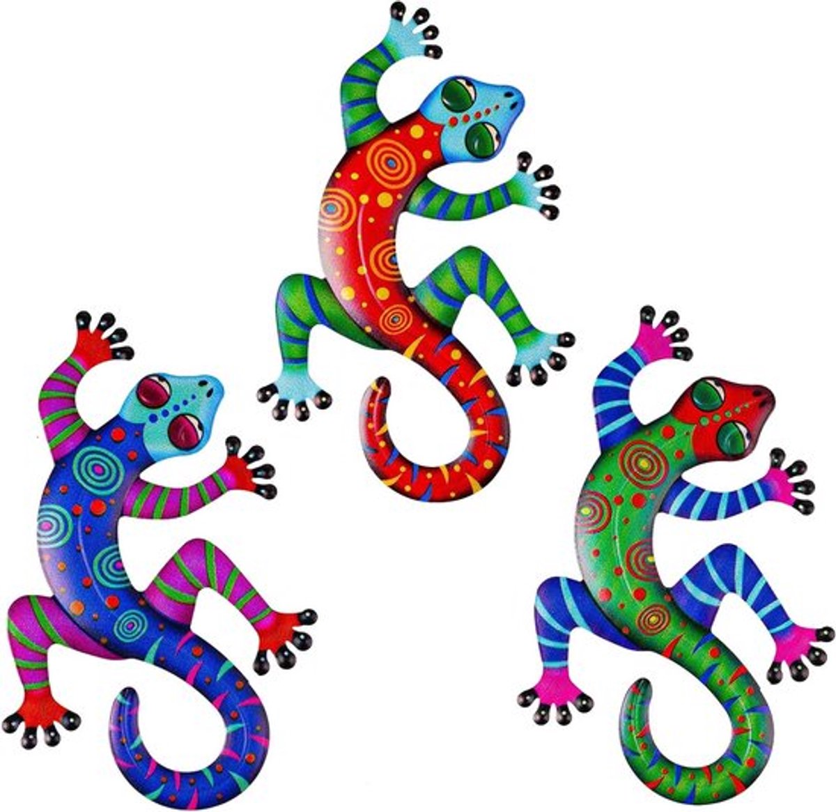 Metalen Gecko Wanddecoratie Set van 3 - Tuinornamenten voor Buiten, Wandkunst en Sculpturen voor Tuin en Terras