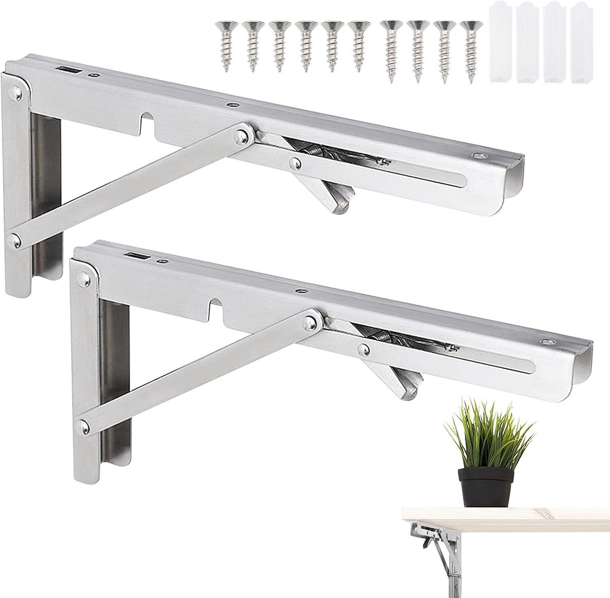 Vouwbare console beugels van roestvrij staal - Stevige wandmontage voor opklapbare planken en tafels - 200mm