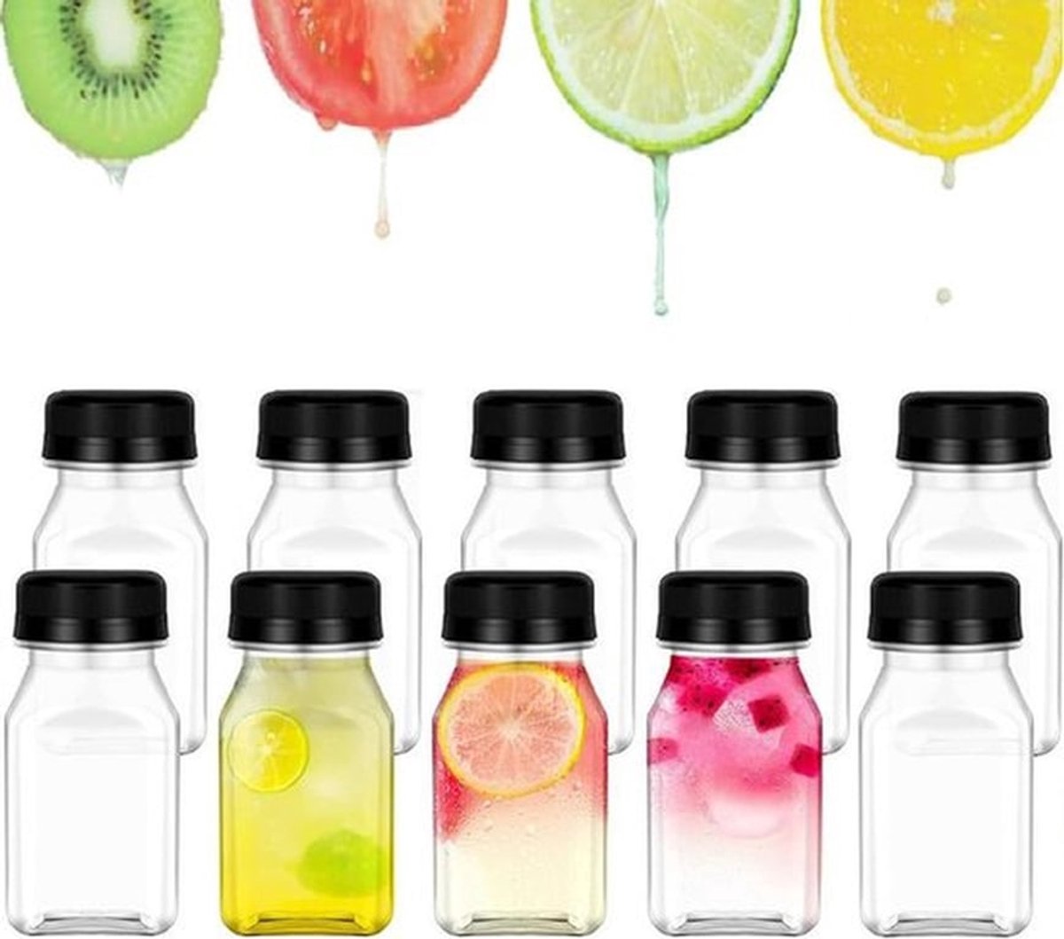 Plastic Sapflessen Set van 10 Stuks, Herbruikbare Smoothie Flessen van 120 ml, Ideaal voor Dranken en Cosmetica