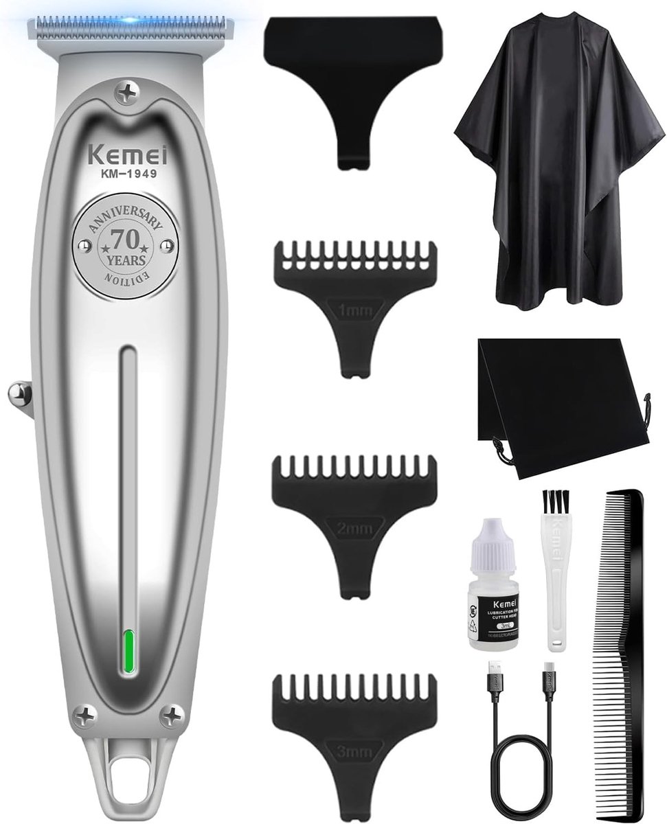Trimmer voor mannen - Zilver - Draadloze oplaadbare T-blade tondeuse - Professionele baard- en kapselmachine - Voor stylisten en kappers