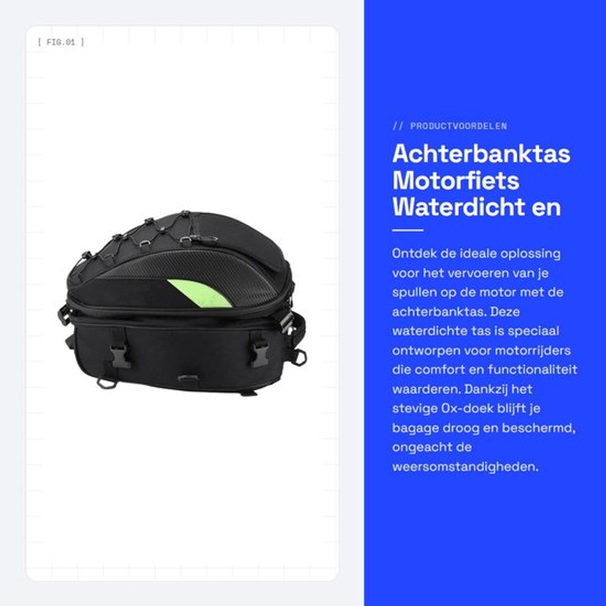 Achterbanktas Waterdicht - Motorfiets Achtertas - Helmtas - Reflecterend - Stevige Structuur - Universele Montage - Motorfiets Tas