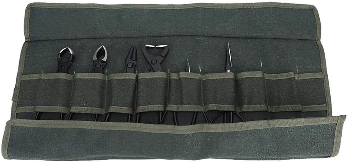 Complete Bonsai Gereedschap Set - 7-delige RVS Schaar, Cutter, Draad en Tang voor Tuinieren met Roller Bag en Accessoires