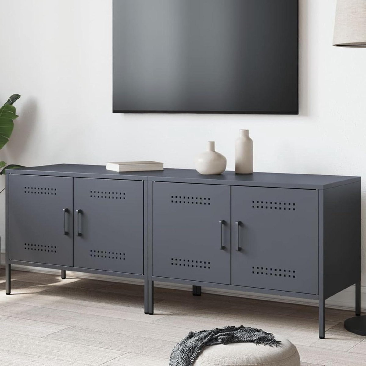 TV-meubel set - TV-kast Entertainment meubel - Opbergen media - Industriële stijl - 68 x 39 x 505 cm - Antraciet