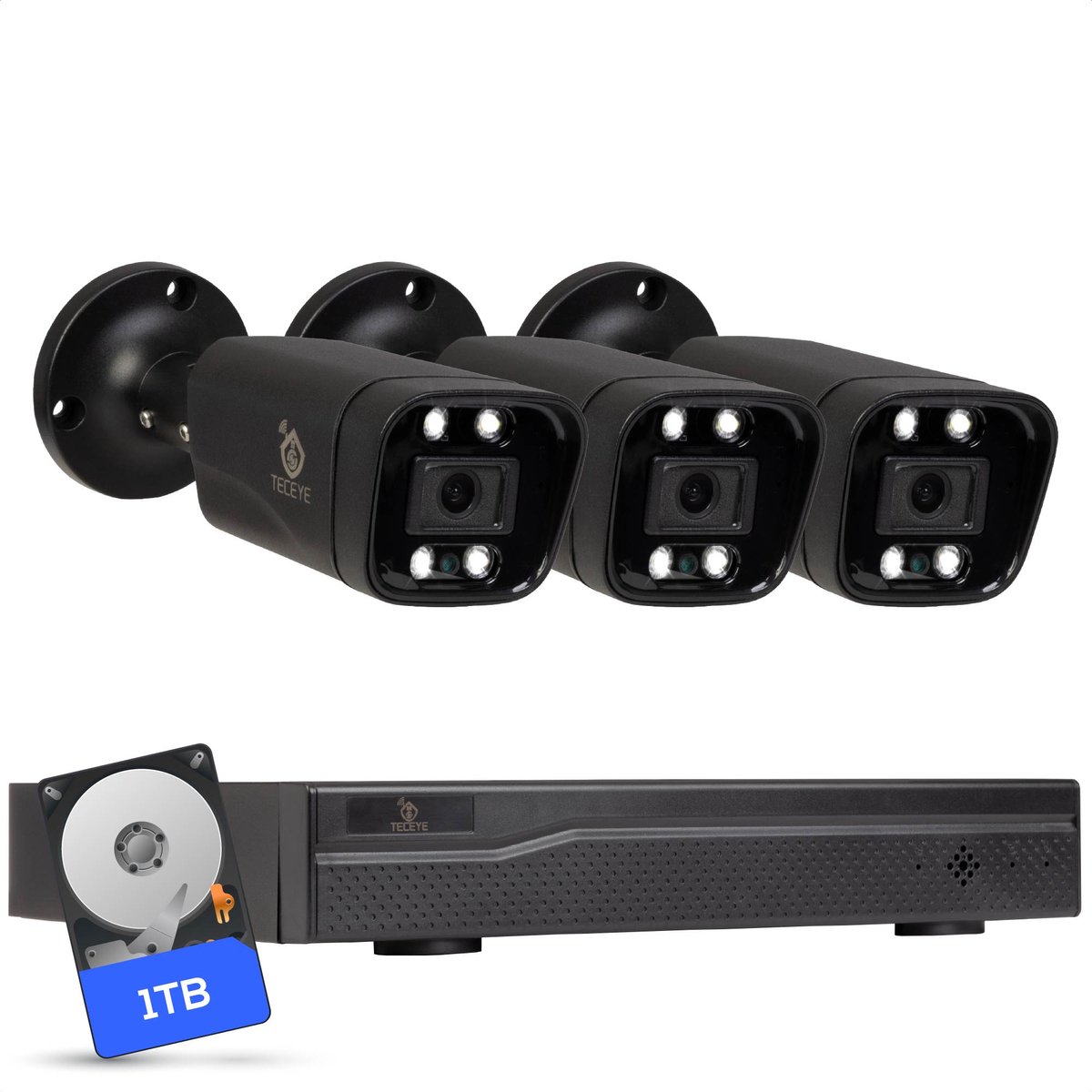 Teceye Compleet Camera Beveiliging Set met 3x POE Camera - 1TB - Beveiligingscamera - Beveiligingscamera binnen - Beveiligingscamera buiten - CCTV Camera systeem - Beveiligingscamera set - Bewakingscamera set