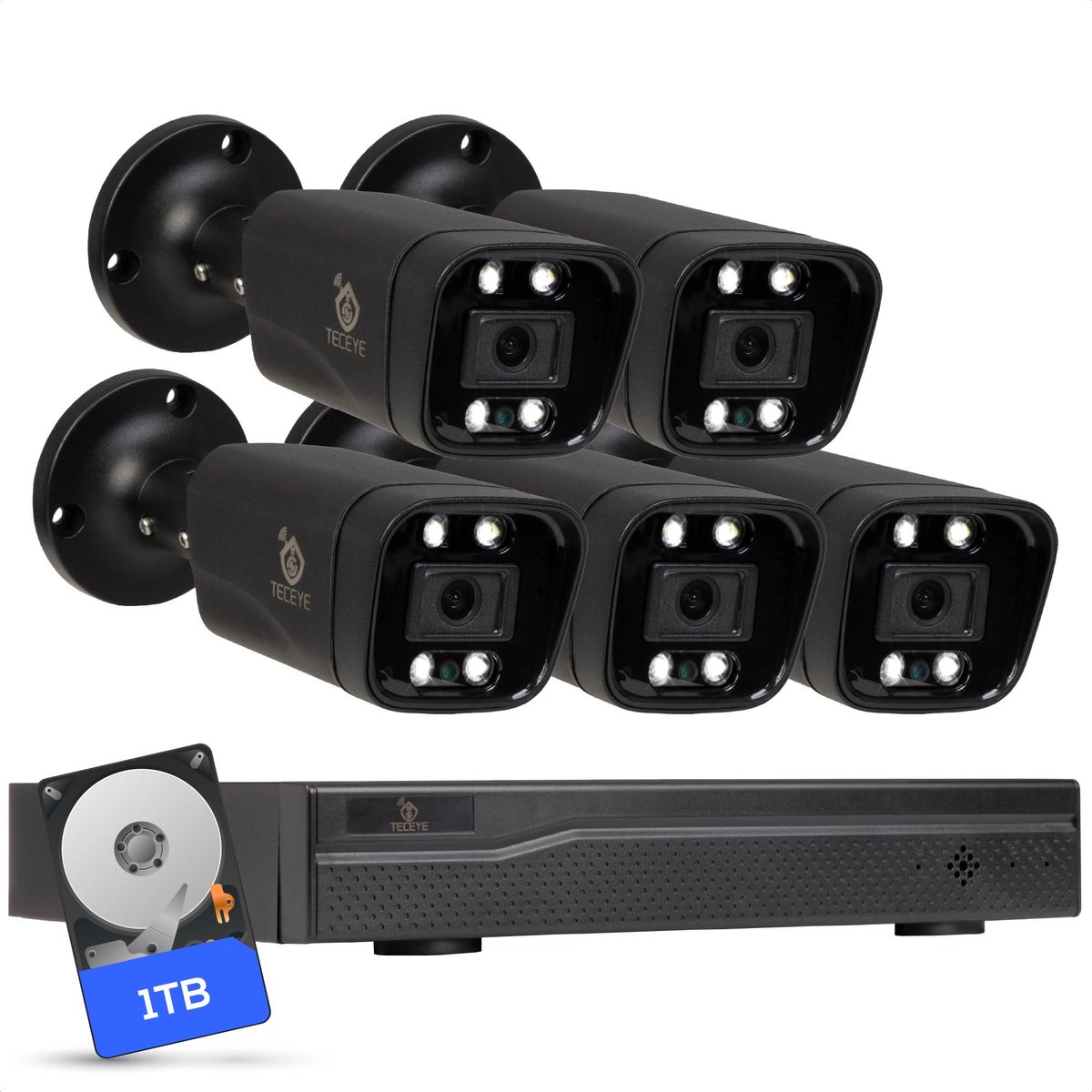 Teceye Compleet Camera Beveiliging Set met 5x POE Camera - 1TB - Beveiligingscamera - Beveiligingscamera binnen - Beveiligingscamera buiten - CCTV Camera systeem - Beveiligingscamera set - Bewakingscamera set